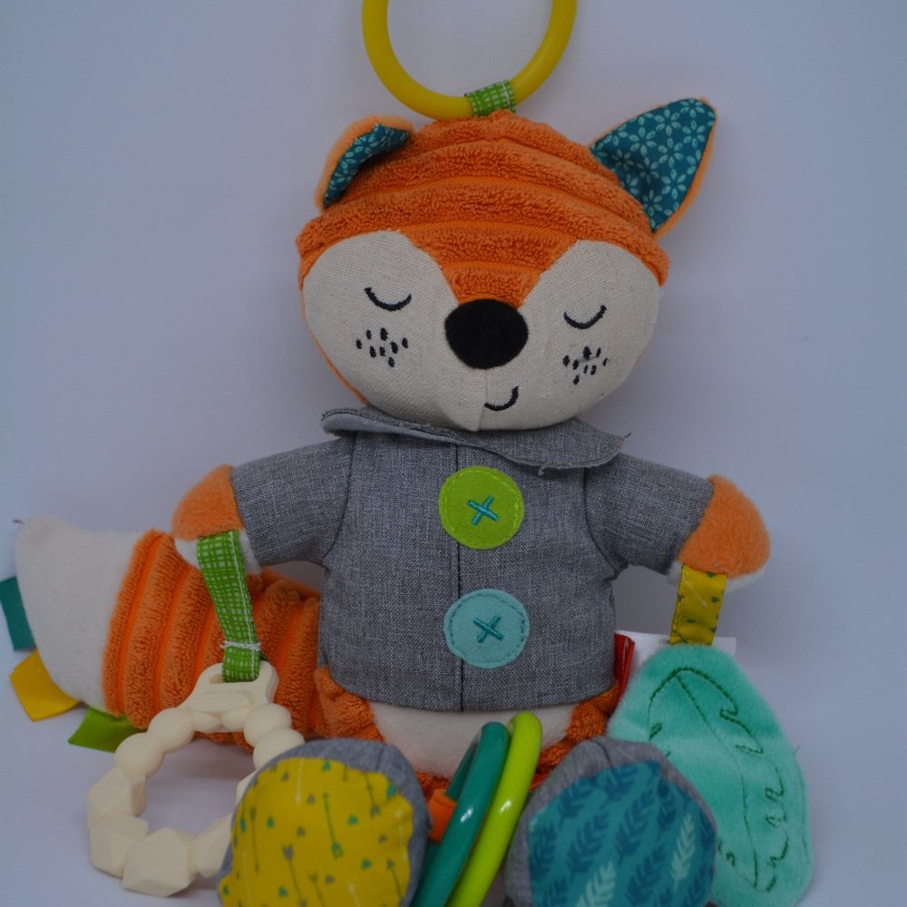 Infantino Go Gaga Pal Fox Plush Stroller Crib Rattle Activity Sensory Toy Orange